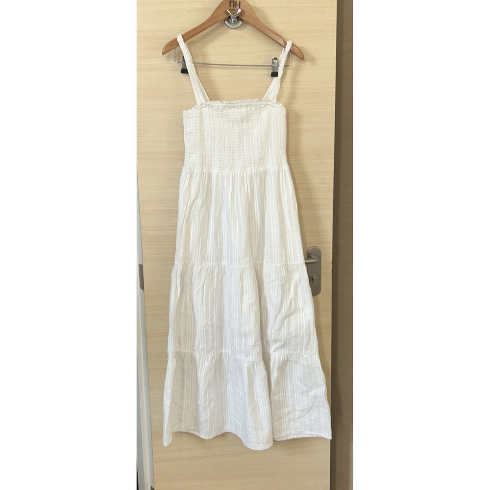 MY JEWELLERY White Cotton Smocked Midi Dress Summer Boho Chic Cottagecore Sz M - Picture 3 of 11